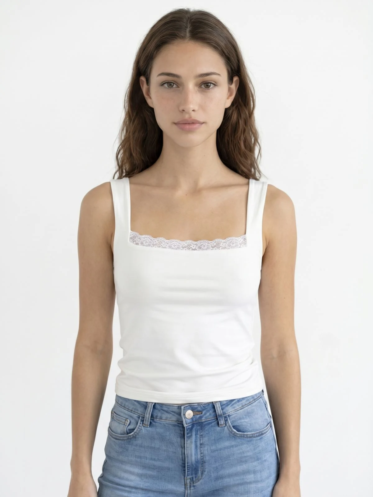 Musculosa SCARLET cuello cuadrado puntilla (Microfibra)