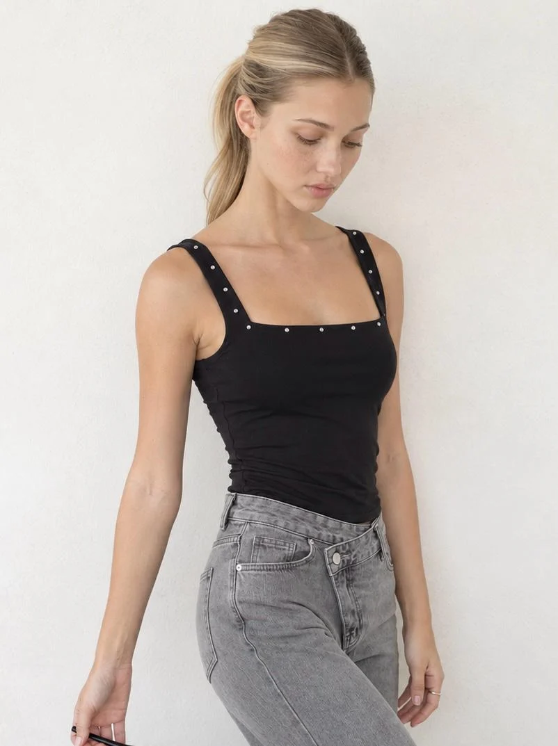 Musculosa escote cuadrado con TACHAS (Algodon Lycra)